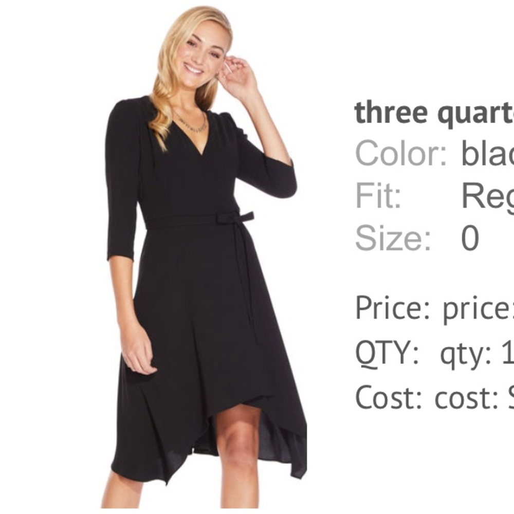 NWT - 3/4 sleeve black crepe wrap dress